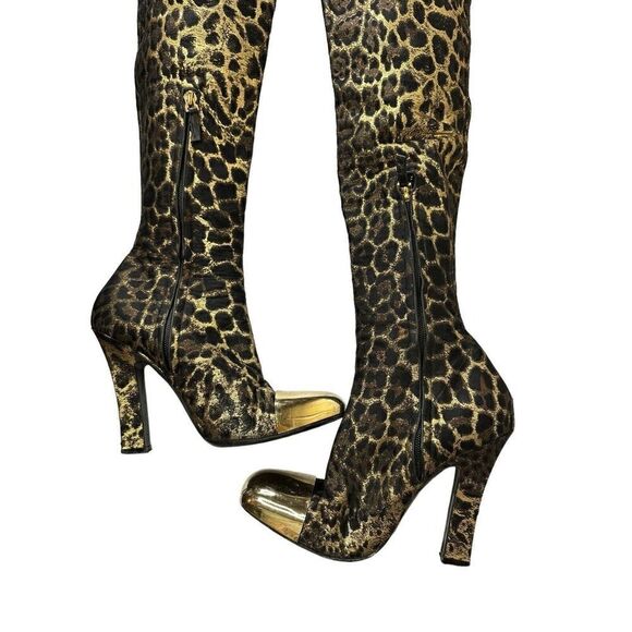 Saint Laurent Gold and Black Over the Knee Boots - Picture 6 of 14